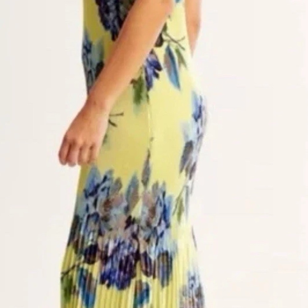 Abercrombie & Fitch Giselle Pleated Midi Dress Womens Yellow Floral Satin small